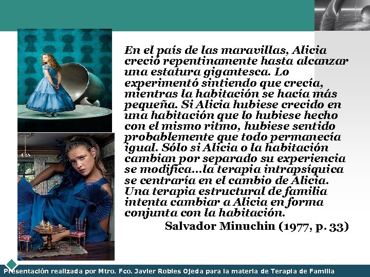 LOGO En el país de las maravillas, Alicia creció repentinamente hasta alcanzar una estatura