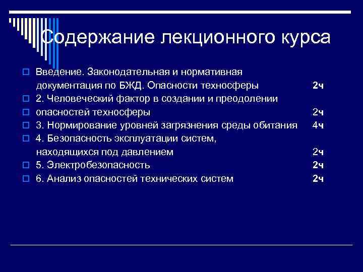 Содержание лекционного курса o Введение. Законодательная и нормативная o o o документация по БЖД.