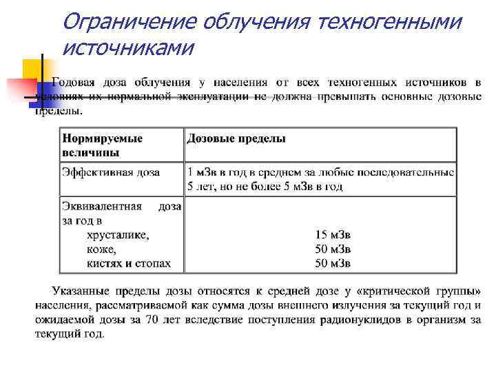 Ограничение облучения техногенными источниками 