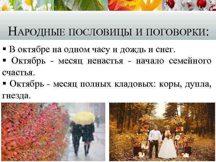 НАРОДНЫЕ ПОСЛОВИЦЫ И ПОГОВОРКИ: § В октябре на одном часу и дождь и снег.