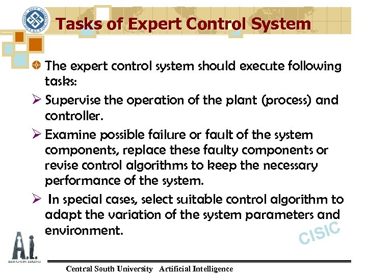 Tasks of Expert Control System The expert control system should execute following tasks: Ø