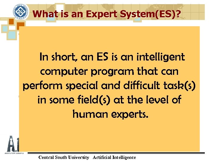 What is an Expert System(ES)? Definition 1: ES can handle real-world complex problems which