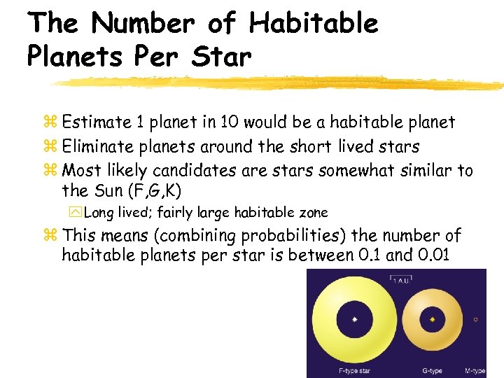 The Number of Habitable Planets Per Star z Estimate 1 planet in 10 would