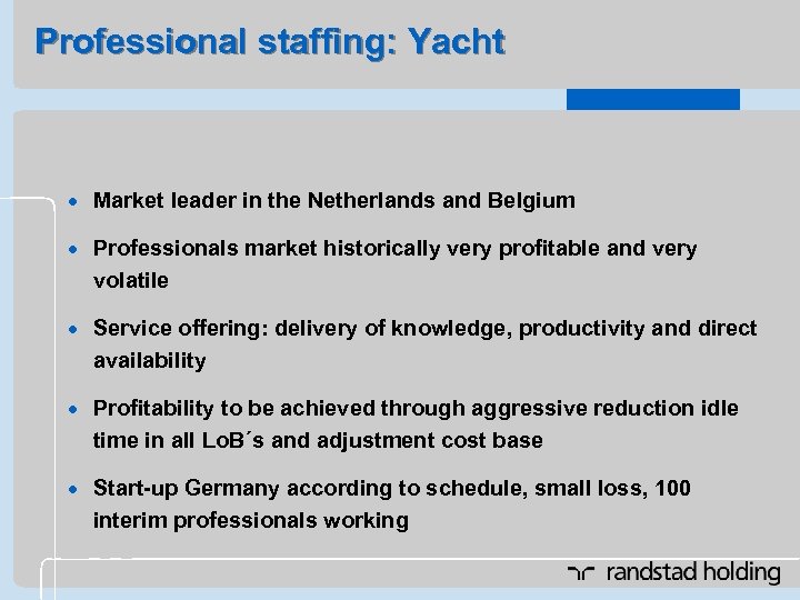 Professional staffing: Yacht · Market leader in the Netherlands and Belgium · Professionals market