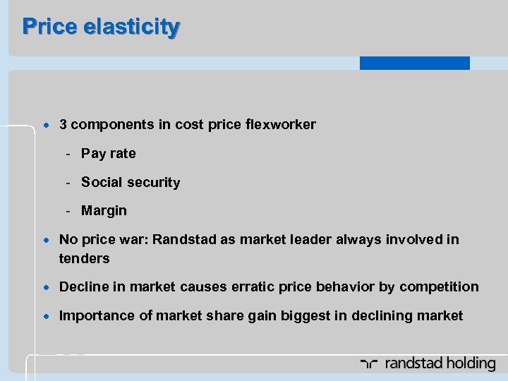 Price elasticity · 3 components in cost price flexworker - Pay rate - Social
