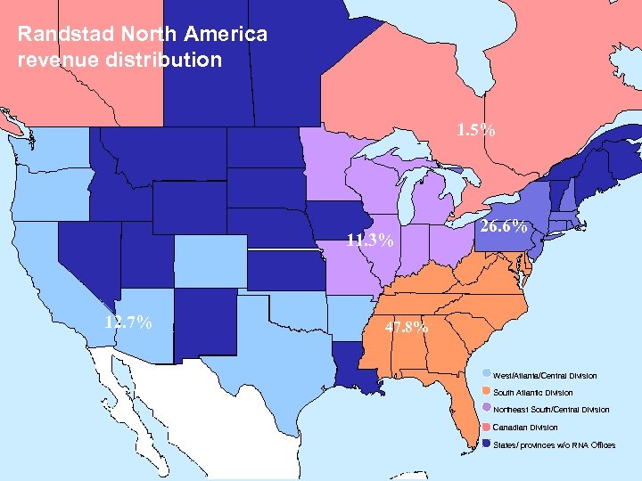Randstad North America revenue distribution 1. 5% 11. 3% 12. 7% 26. 6% 47.