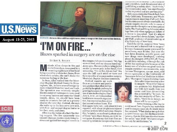 August 18 -25, 2003 2 © 2007 ECRI 