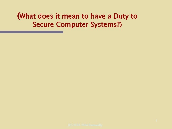 (What does it mean to have a Duty to Secure Computer Systems? ) 1