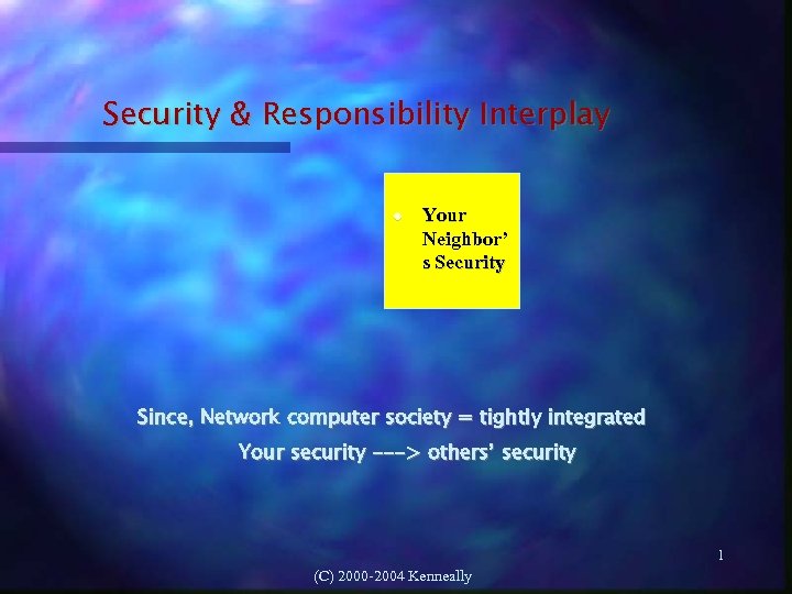 Security & Responsibility Interplay Your Neighbor’ s Security Since, Network computer society = tightly
