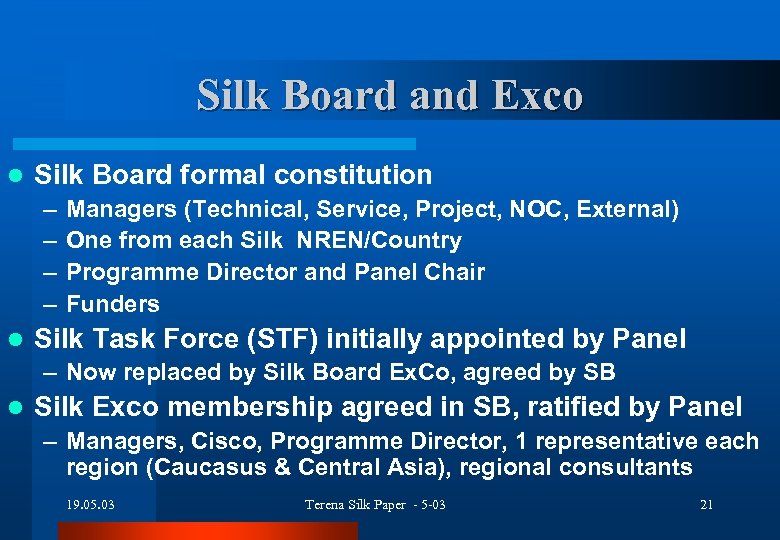 Silk Board and Exco l Silk Board formal constitution – – l Managers (Technical,