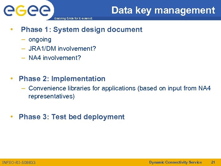 Data key management Enabling Grids for E-scienc. E • Phase 1: System design document