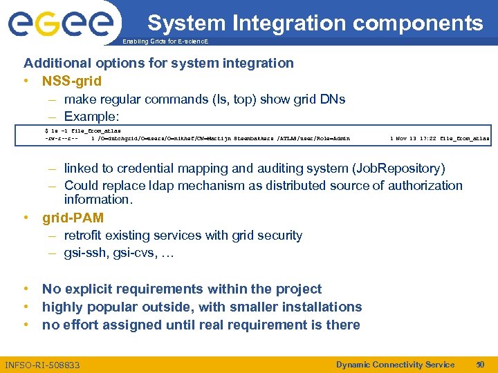 System Integration components Enabling Grids for E-scienc. E Additional options for system integration •