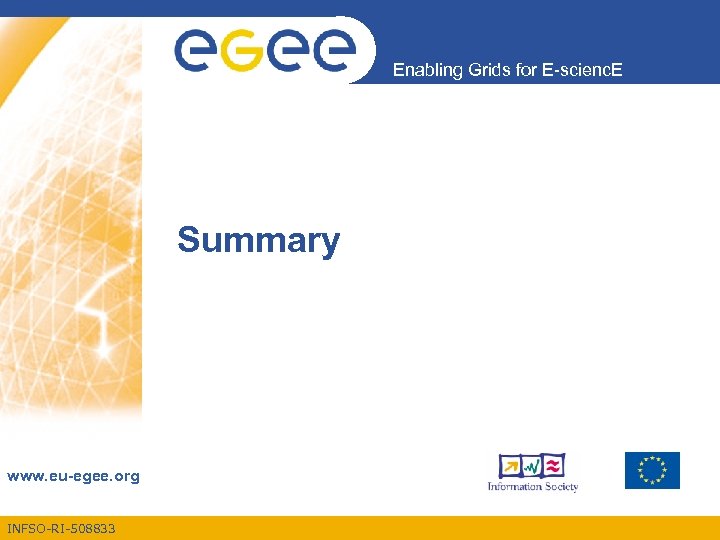 Enabling Grids for E-scienc. E Summary www. eu-egee. org INFSO-RI-508833 