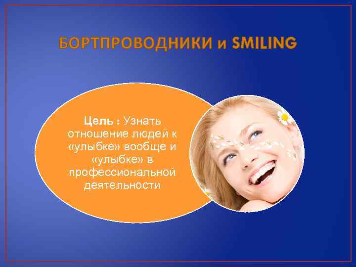 БОРТПРОВОДНИКИ и SMILING Цель : Узнать отношение людей к «улыбке» вообще и «улыбке» в