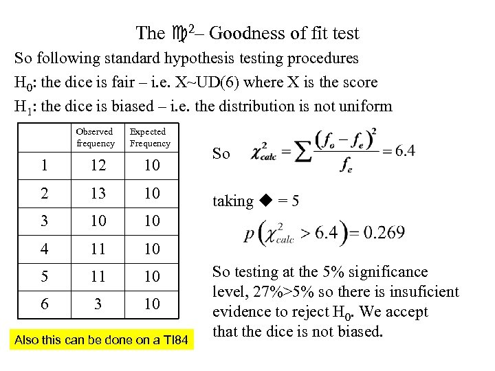 The 2– Goodness of fit test So following standard hypothesis testing procedures H 0: