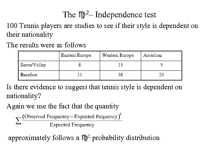 The 2– Independence test 100 Tennis players are studies to see if their style