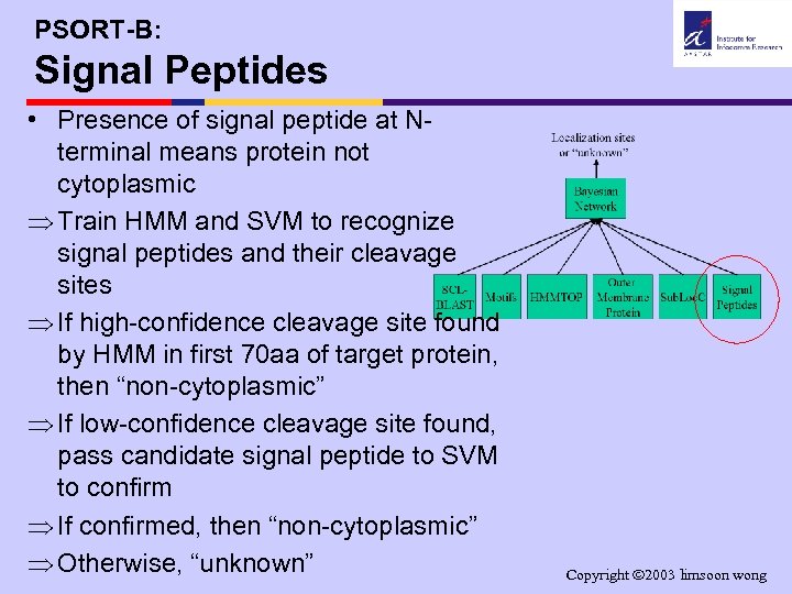 PSORT-B: Signal Peptides • Presence of signal peptide at Nterminal means protein not cytoplasmic