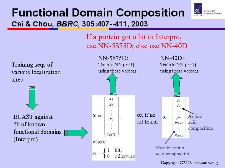 Functional Domain Composition Cai & Chou, BBRC, 305: 407 --411, 2003 If a protein