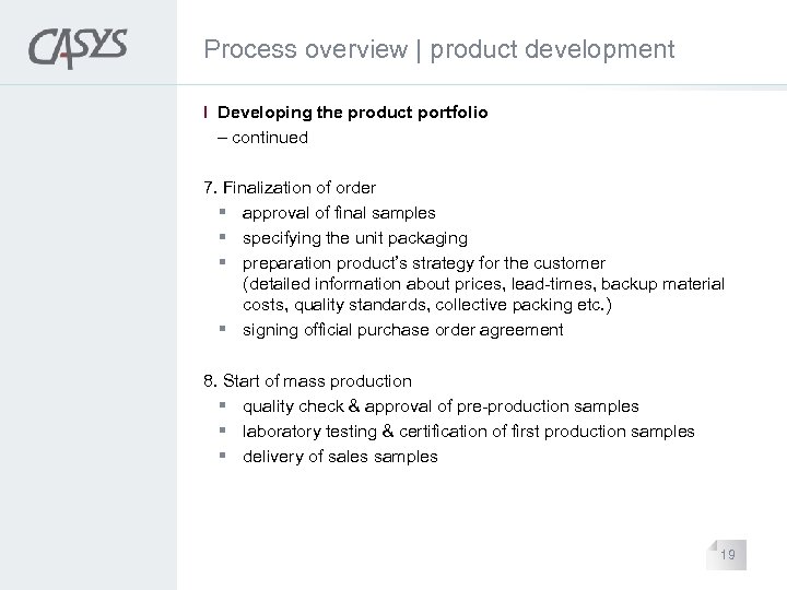 Process overview | product development I Developing the product portfolio – continued 7. Finalization