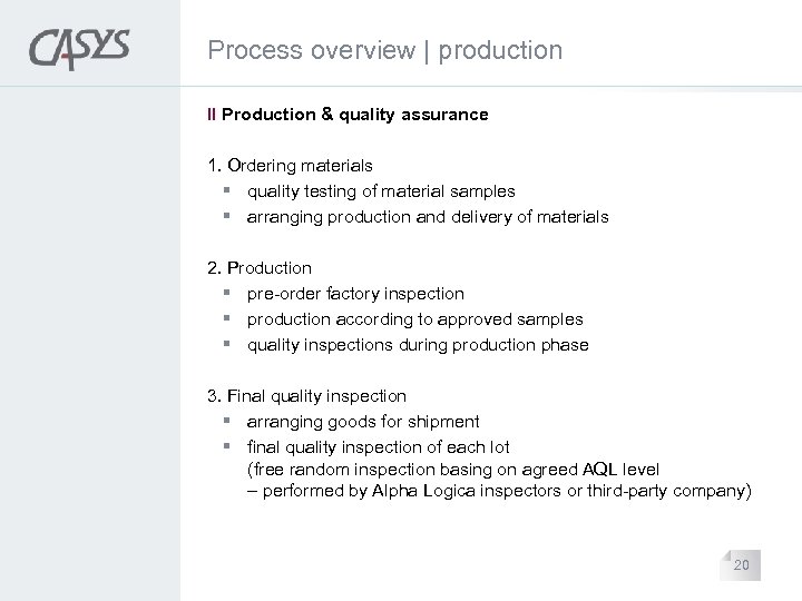 Process overview | production II Production & quality assurance 1. Ordering materials § quality