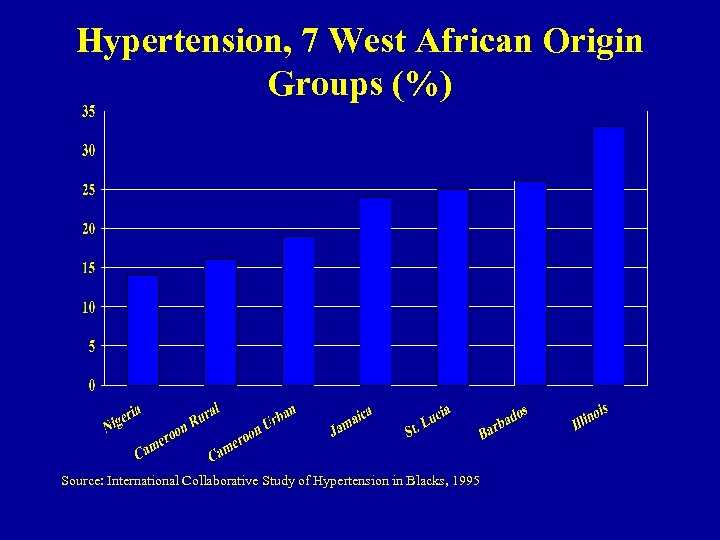 Hypertension, 7 West African Origin Groups (%) Source: International Collaborative Study of Hypertension in