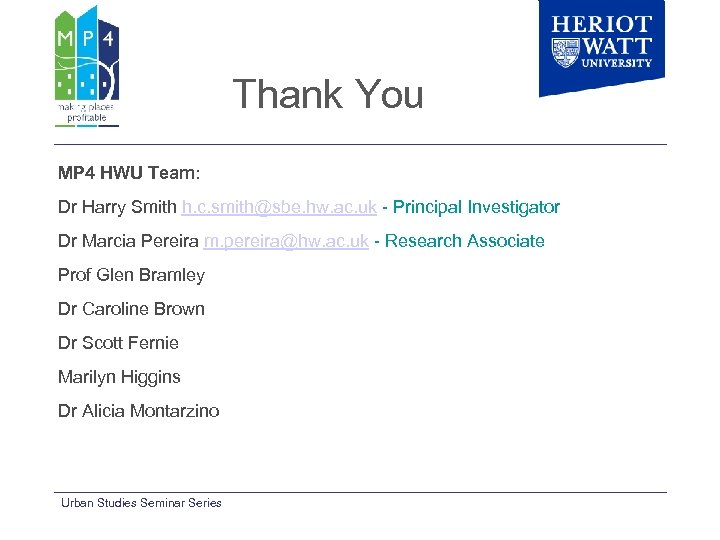 Thank You MP 4 HWU Team: Dr Harry Smith h. c. smith@sbe. hw. ac.