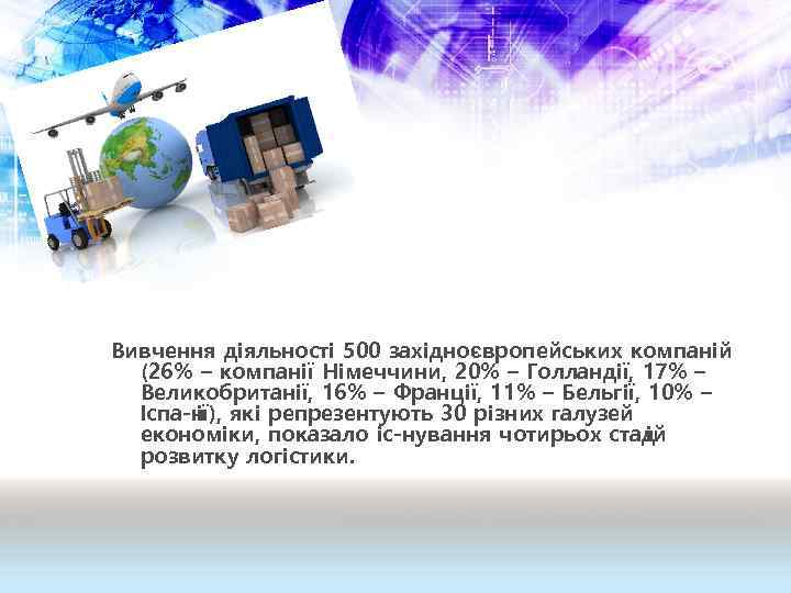 Вивчення діяльності 500 західноєвропейських компаній (26% – компанії Німеччини, 20% – Голландії, 17% –