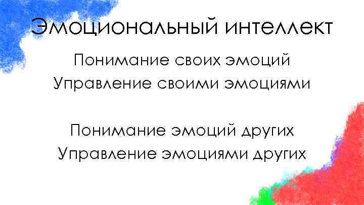 Эмоциональный интеллект Понимание своих эмоций Управление своими эмоциями Понимание эмоций других Управление эмоциями других