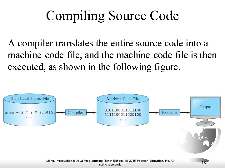 Compiling Source Code A compiler translates the entire source code into a machine-code file,