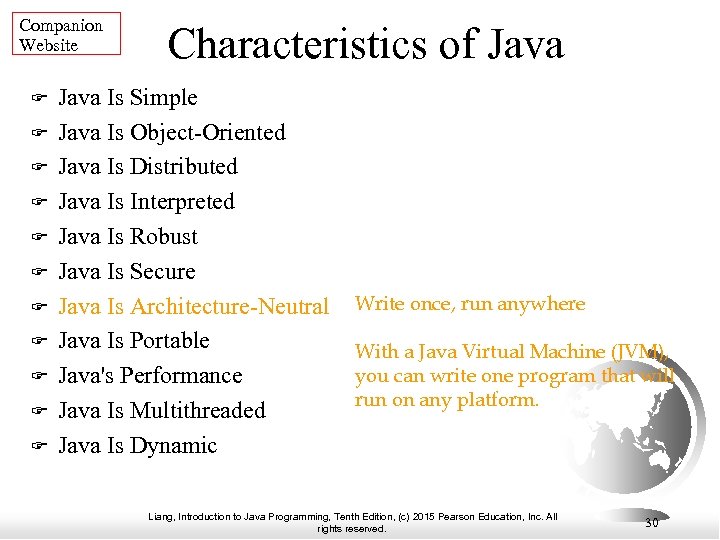 Companion Website Characteristics of Java Is Simple Java Is Object-Oriented Java Is Distributed Java