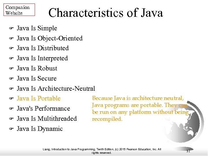 Companion Website Characteristics of Java Is Simple Java Is Object-Oriented Java Is Distributed Java