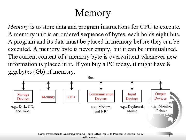 Memory is to store data and program instructions for CPU to execute. A memory