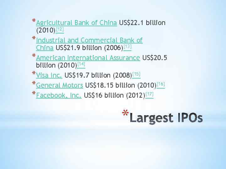 *Agricultural Bank of China US$22. 1 billion (2010)[12] *Industrial and Commercial Bank of China