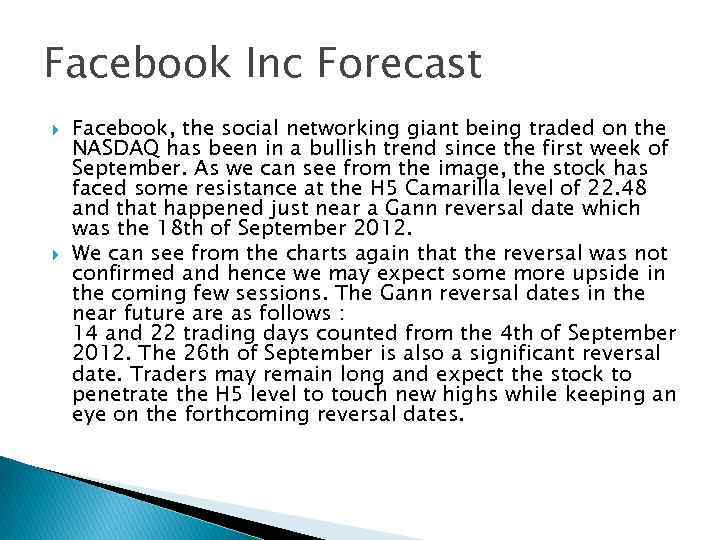 Facebook Inc Forecast Facebook, the social networking giant being traded on the NASDAQ has