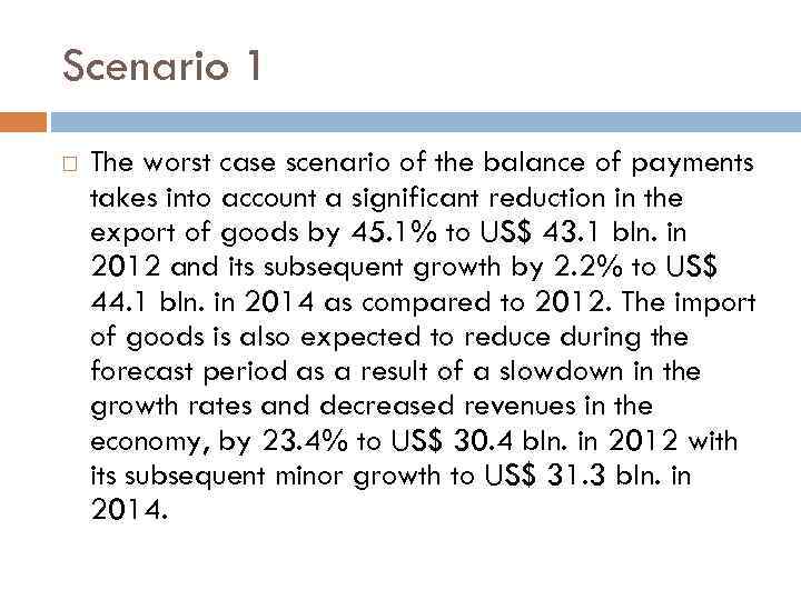 Scenario 1 The worst case scenario of the balance of payments takes into account