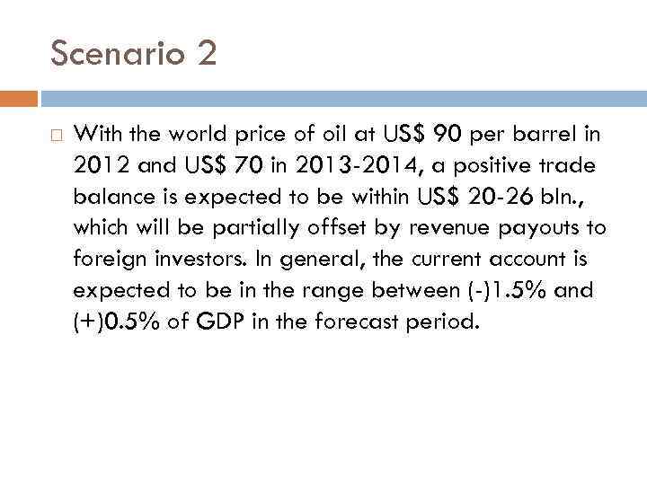 Scenario 2 With the world price of oil at US$ 90 per barrel in