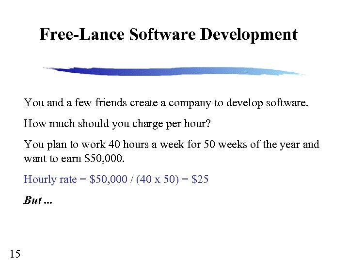 Free-Lance Software Development You and a few friends create a company to develop software.