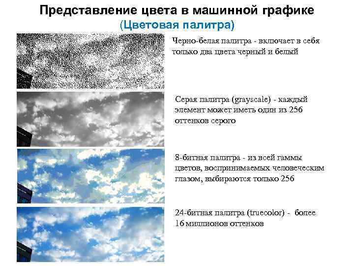 Представление цвета в машинной графике (Цветовая палитра) Черно-белая палитра - включает в себя только