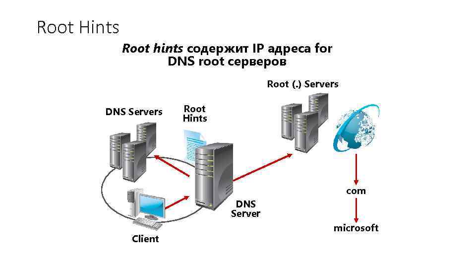 Root Hints Root hints содержит IP адреса for DNS root серверов Root (. )