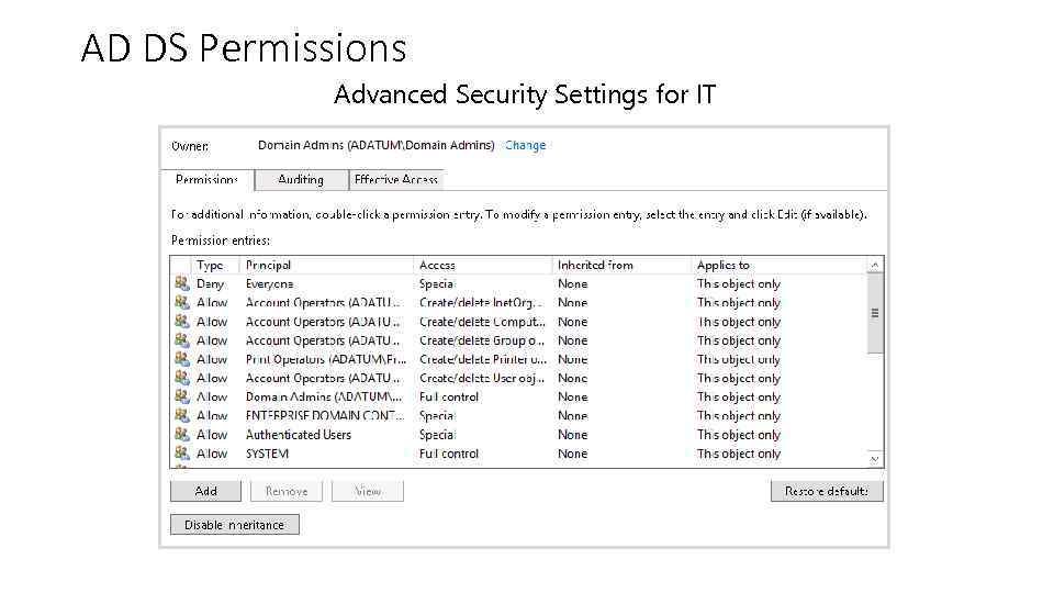 AD DS Permissions Advanced Security Settings for IT 