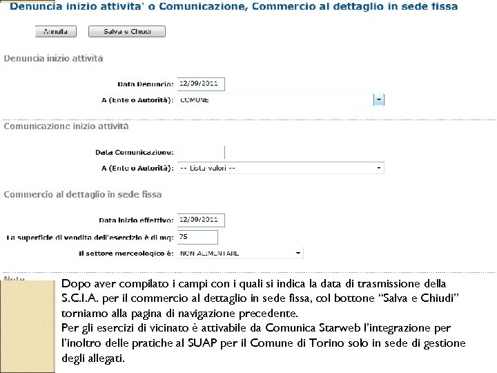 Dopo aver compilato i campi con i quali si indica la data di trasmissione