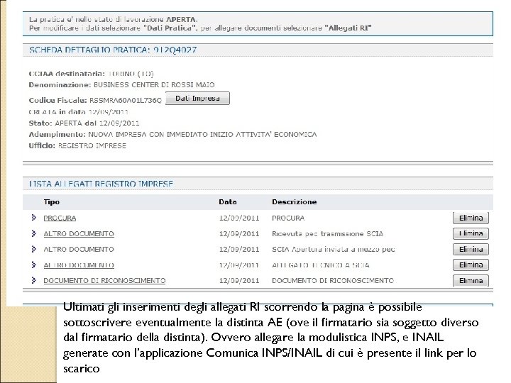 Ultimati gli inserimenti degli allegati RI scorrendo la pagina è possibile sottoscrivere eventualmente la