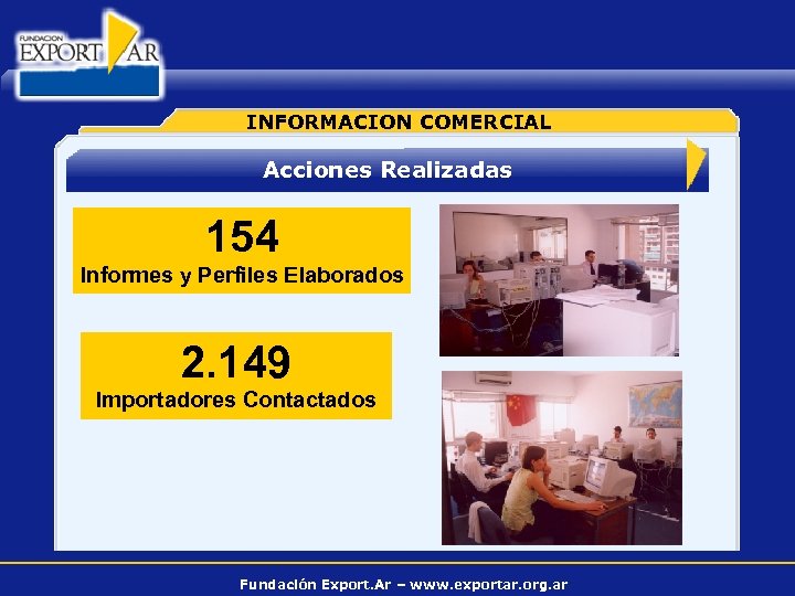 INFORMACION COMERCIAL Acciones Realizadas 154 Informes y Perfiles Elaborados 2. 149 Importadores Contactados Fundación