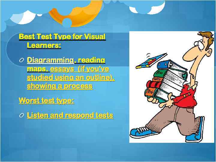 Best Type for Visual Learners: Diagramming, reading maps, essays (if you've studied using an