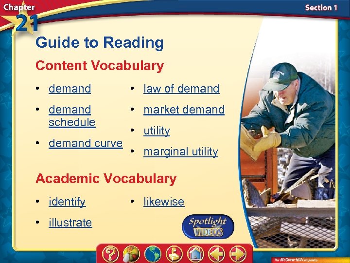 Guide to Reading Content Vocabulary • demand • law of demand • demand schedule