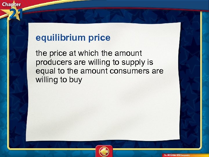 equilibrium price  the price at which the amount producers are willing to supply is