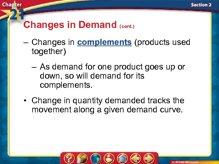 Changes in Demand (cont. ) – Changes in complements (products used together) – As