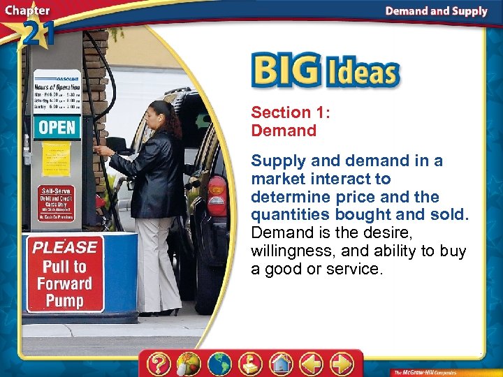 Section 1: Demand Supply and demand in a market interact to determine price and