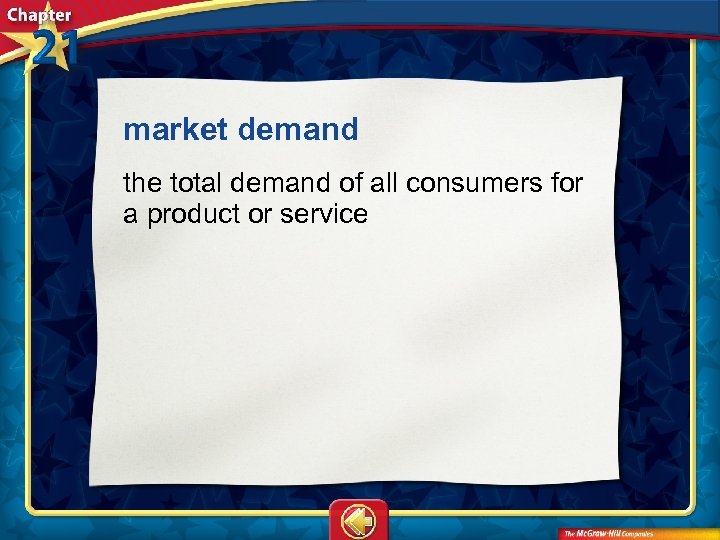 market demand  the total demand of all consumers for a product or service 