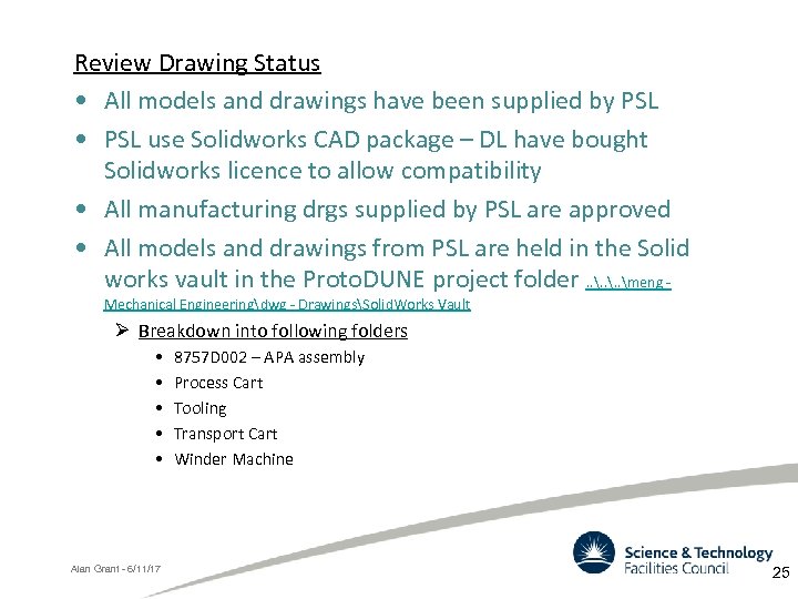 Review Drawing Status • All models and drawings have been supplied by PSL •